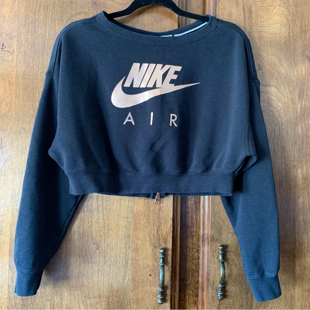 Nike Air Womens Black Cropped Sweatshirt with Rose Gold Logo